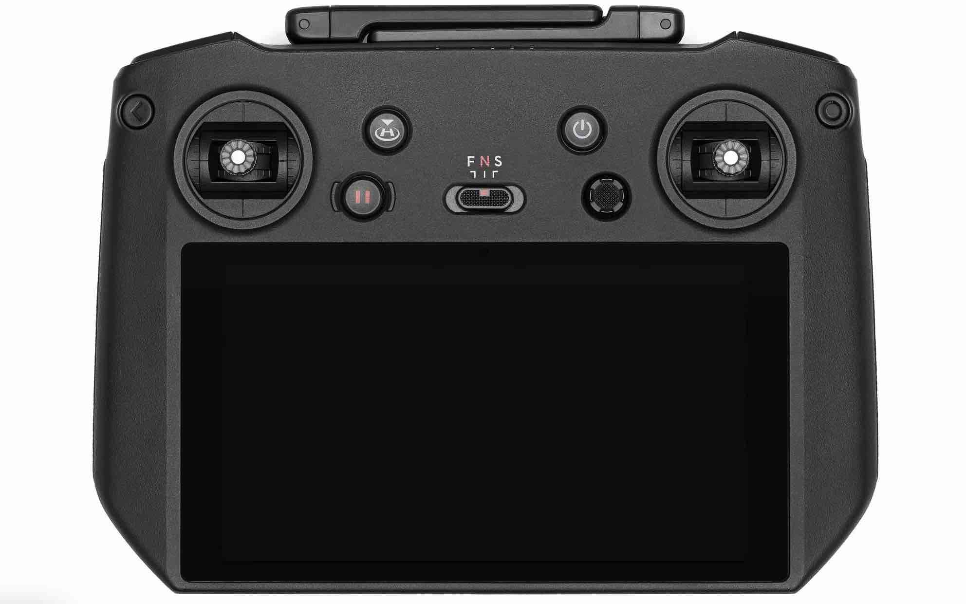 Die DJI Enterprise Mavic 3 Thermal (M3T) Fernbedienung verfügt über zwei Joysticks, mehrere Tasten und ein großes Display – ideal für die Bedienung des EU/C2-zertifizierten Multikopters bei Rettungseinsätzen mit Wärmebildkamera.