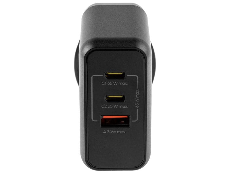 onit 65W GaN Dreifach-USB-C/USB-A Schnellladegerät für Mobilgeräte, Schwarz