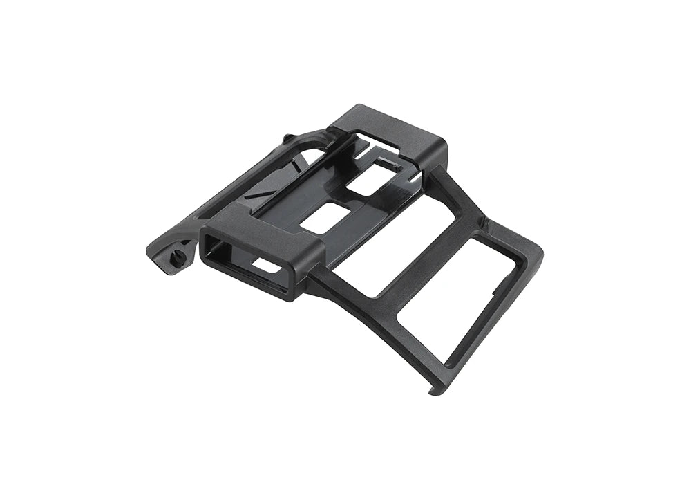 Eine schwarze, abgewinkelte Kunststoffhalterung mit rechteckigen Ausschnitten – DJI Enterprise DJI Mavic 3 Series Dongle Mount Kit – zur Montage von Mobilfunk-Dongles, abgebildet auf einem schlichten weißen Hintergrund.