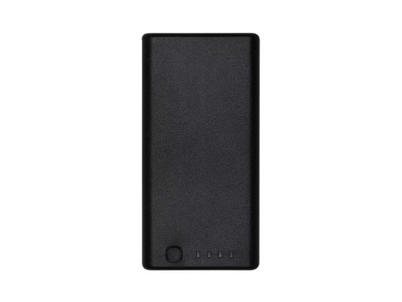 Der DJI Enterprise WB37 RC-Akku LiPo 4920 mAh 7,6 V, entwickelt für den RC Plus Smart Controller, ist eine elegante schwarze Powerbank mit vier Kontrollleuchten und einer runden Taste auf der Vorderseite sowie einem USB-C-Anschluss für effizientes Laden.