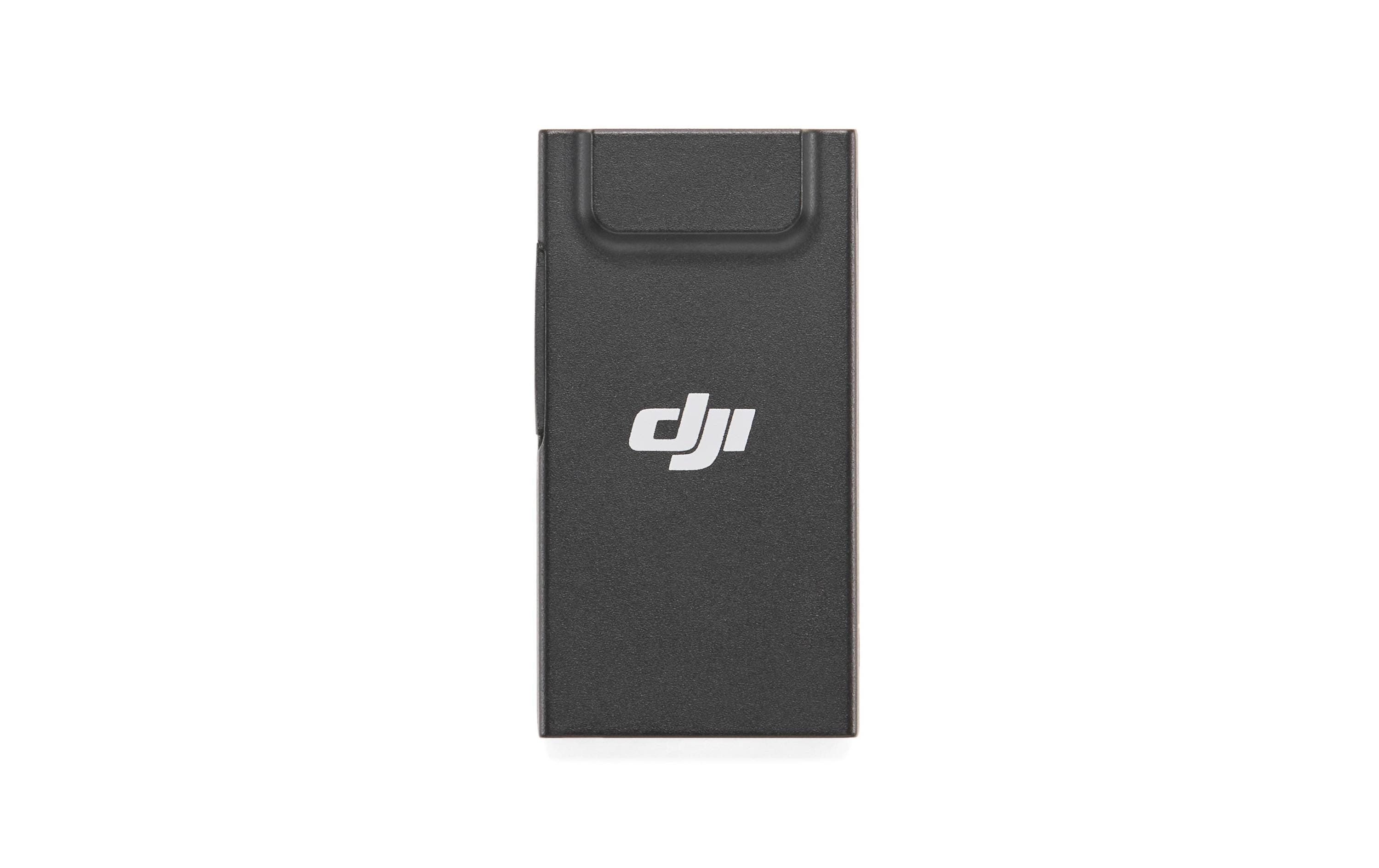 Der DJI Enterprise DJI Cellular Dongle 2 ist ein elegantes, schwarzes, rechteckiges Gerät mit einem Clip an der Oberseite und dem markanten weißen DJI-Logo. Dieses Gadget eignet sich ideal für die Verbindung mit 4G-Netzwerken und verbessert die Konnektivität nahtlos.