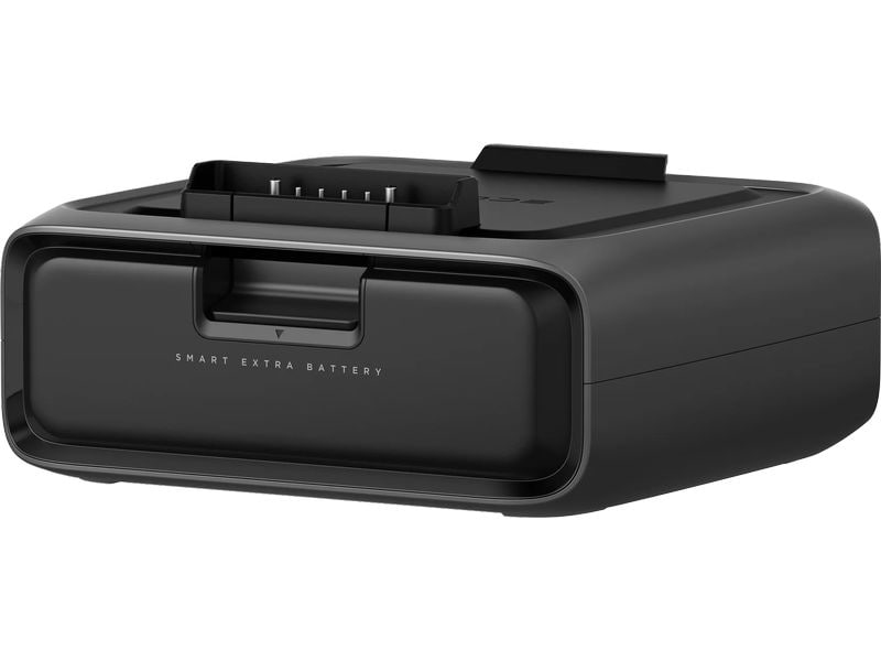 Ein schwarzer, eleganter Zusatzakku mit sichtbarem Anschlusssteckplatz und beschrifteter Vorderseite, konzipiert für elektronische Geräte oder Ausrüstung, wie beispielsweise die EcoFlow-Zusatzbatterie RIVER 3 Plus (EB300) – eine zuverlässige Notstromreserve mit einer LiFePO4-Kapazität von 286 Wh von EcoFlow.
