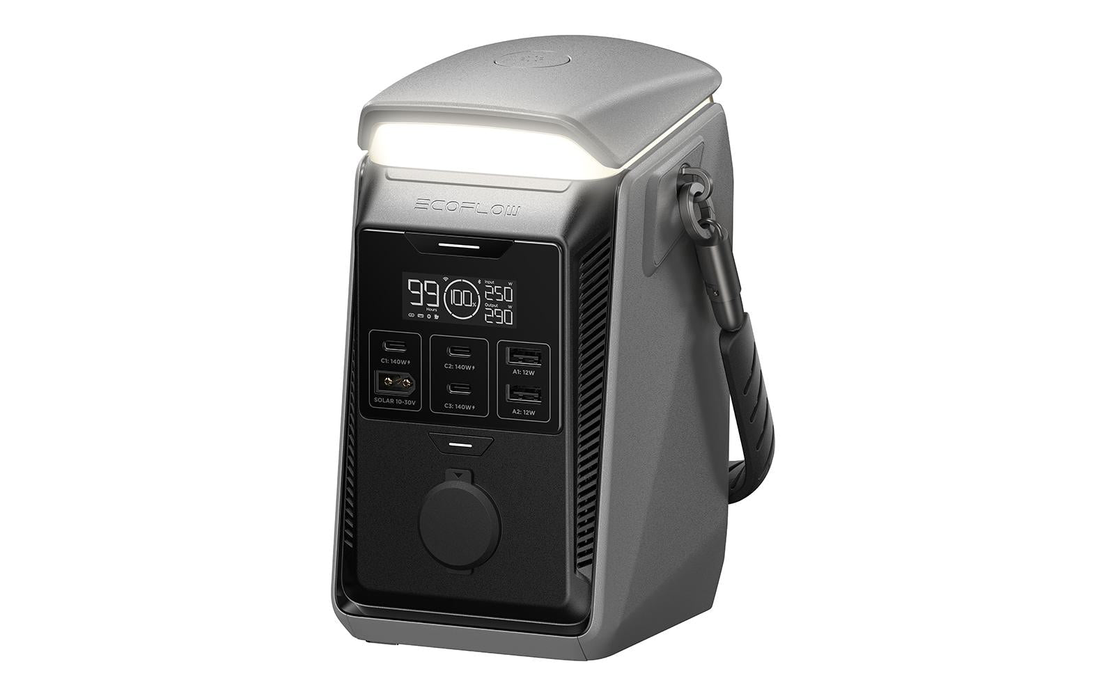 Wir stellen vor: das EcoFlow TRAIL Plus 300 DC – eine tragbare Powerstation von EcoFlow mit einer Kapazität von 288 Wh und einer Ausgangsleistung von 300 W (einschließlich USB-C mit 140 W). Sie wurde speziell für Campingausflüge entwickelt und verfügt über ein digitales Display, intuitive Bedientasten sowie einen praktischen Seitengriff. Auf der Oberseite befindet sich eine integrierte LED-Leuchte für bessere Sichtbarkeit – damit ist sie der perfekte Begleiter für Ihre Outdoor-Abenteuer.