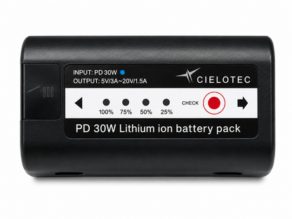 NPF 980 Akku CIELOTEC – 9'800 mAh Monitorakku mit integrierter Ladeelektronik, PD-30W Schnellladung, USB-C & USB-A