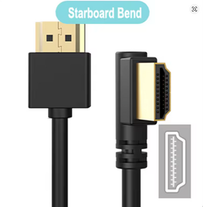Es werden zwei HDMI-Kabel gezeigt: Das eine ist ein Standard-HDMI-2.0-Kabel, das andere ist das CIELOTEC HDMI-Kabel abgewinkelt (90°) – High Speed 4K, das über einen platzsparenden, um 90 Grad abgewinkelten Stecker für bequeme Anschlüsse verfügt. Eine kleine Abbildung veranschaulicht die einzigartige Steckerform und hebt die Unterstützung für die 4K-Übertragung mit 60 Hz hervor.