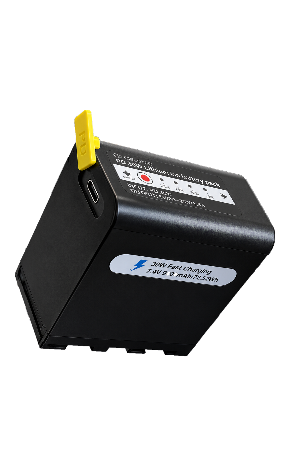 NPF 980 Akku CIELOTEC – 9'800 mAh Monitorakku mit integrierter Ladeelektronik, PD-30W Schnellladung, USB-C & USB-A
